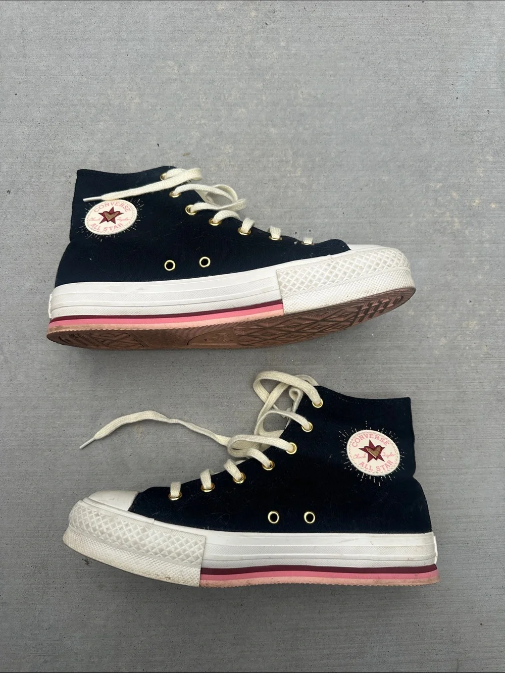 Converse Kids Black High Top Sneakers with Pink Stripe